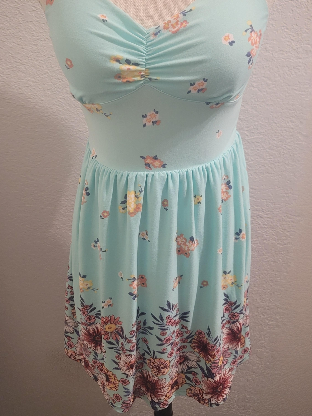 No Boundaries Mint Green Floral Dress with Pink Tag